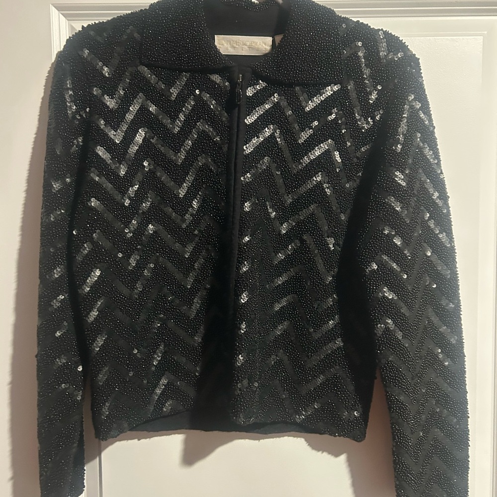 Vintage Dana Buchman /Neiman Marcus (MP) Black Matte Sequin Seed Beads-chevron n